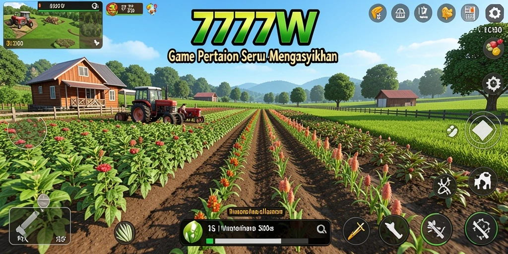 Tampilan seru gameplay 7777W dengan aktivitas bertani.