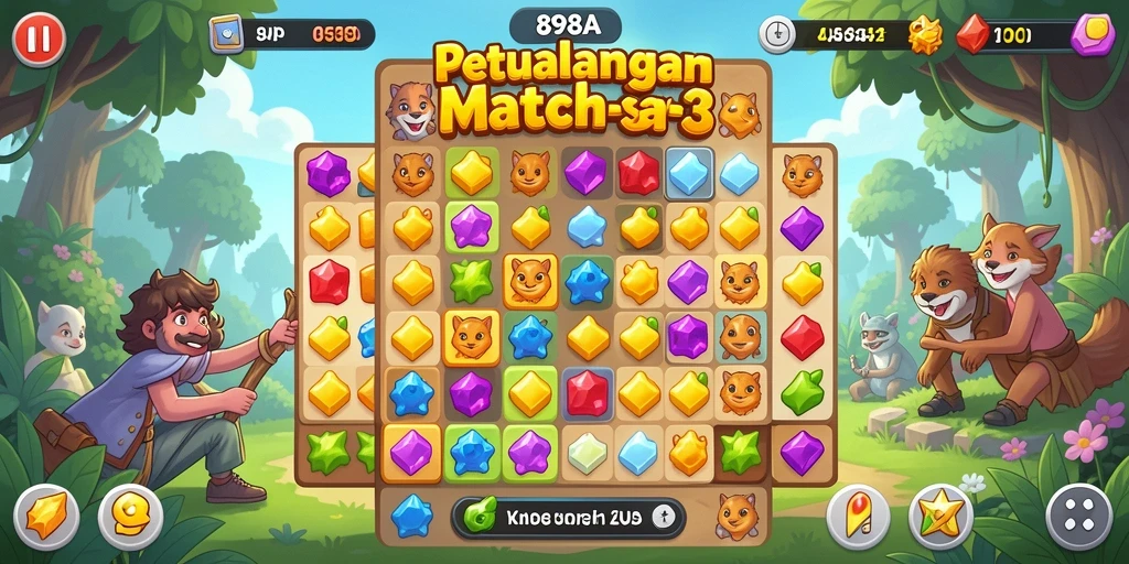 Tampilan gameplay menantang dalam 898A dengan permata berwarna cerah.